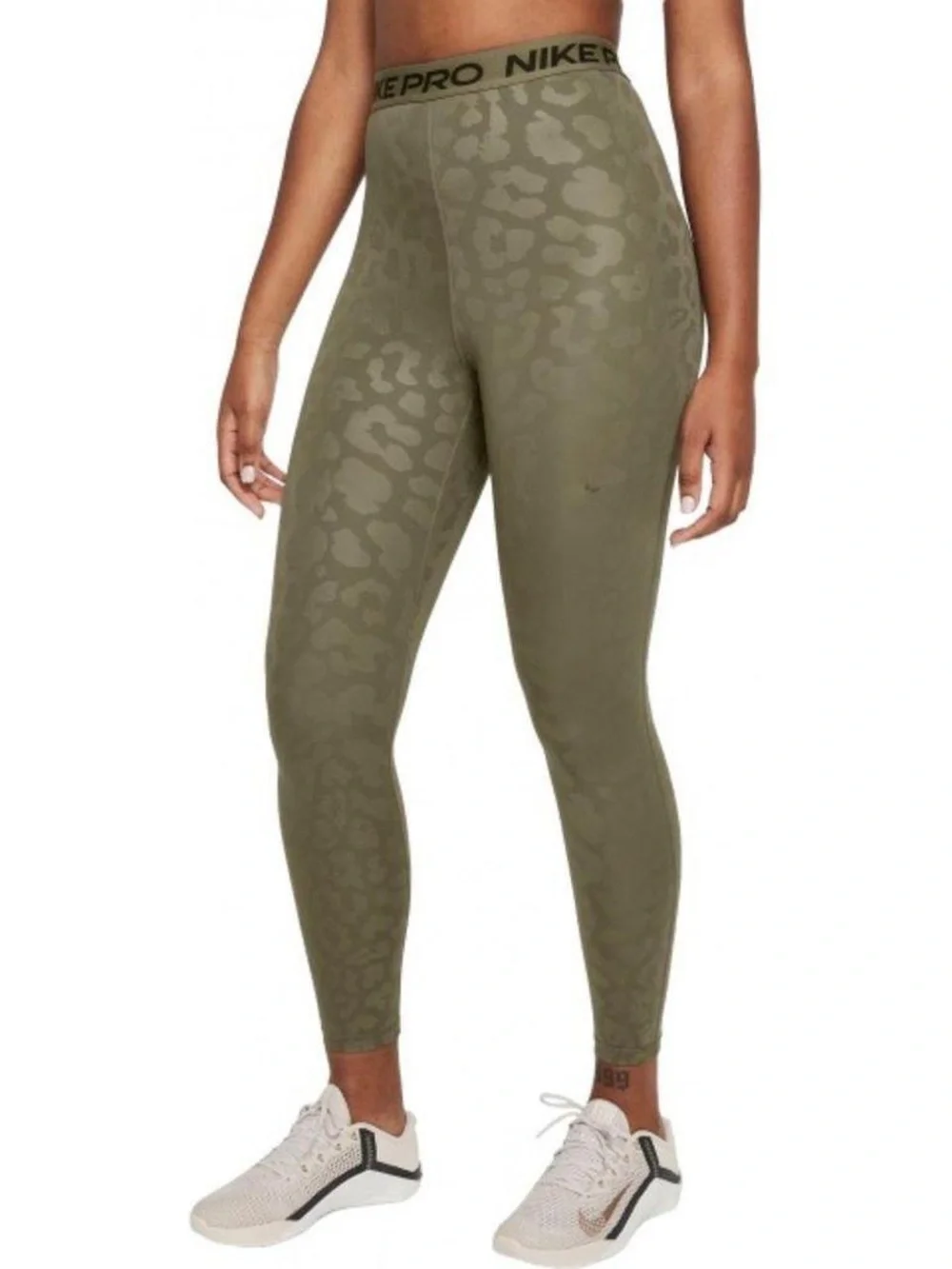Nike Olive Green Leopard-Print Racerback Sports Bra and Leggings Size M
